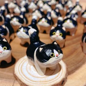 手工木雕猫咪摆件 柴犬 丙烯手绘萌趣小猫 桌面治愈系小物