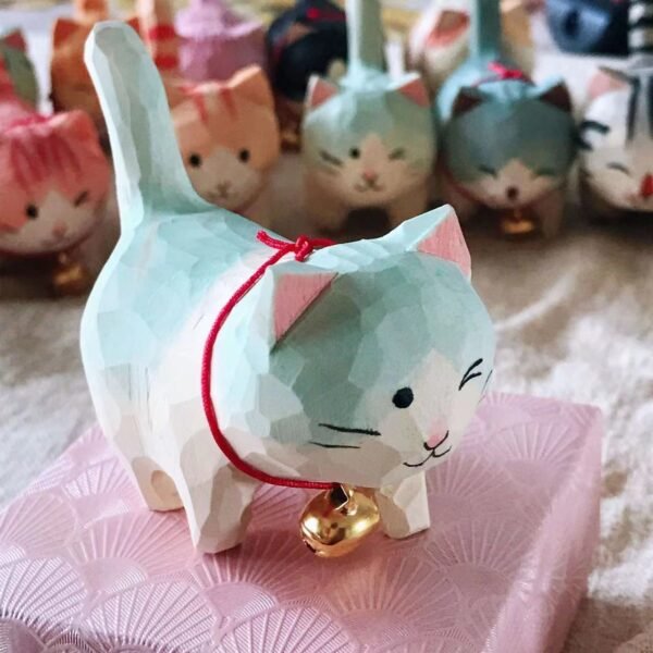 纯手工雕刻！木雕猫咪盲盒 丙烯上色 多造型可爱猫摆件 - 图片 13