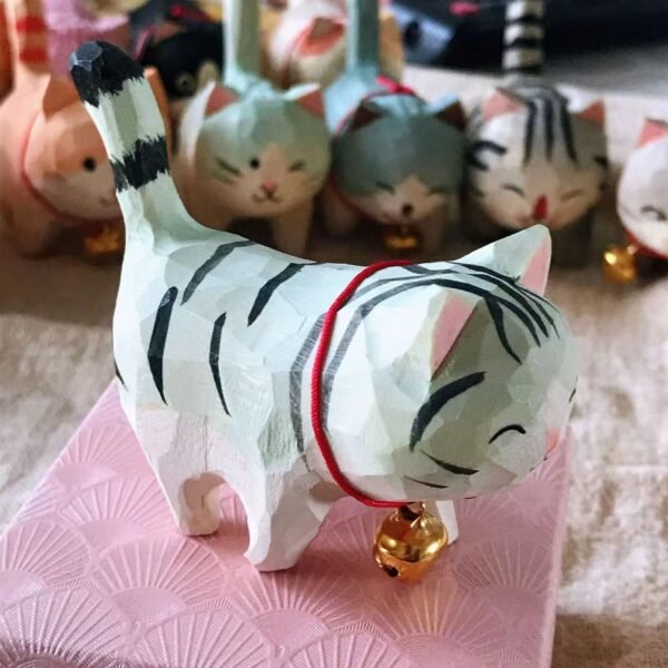 纯手工雕刻！木雕猫咪盲盒 丙烯上色 多造型可爱猫摆件 - 图片 10