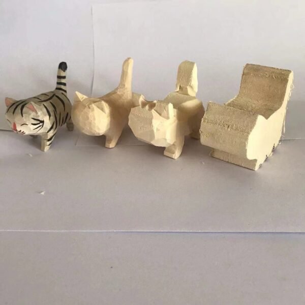 纯手工雕刻！木雕猫咪盲盒 丙烯上色 多造型可爱猫摆件 - 图片 9