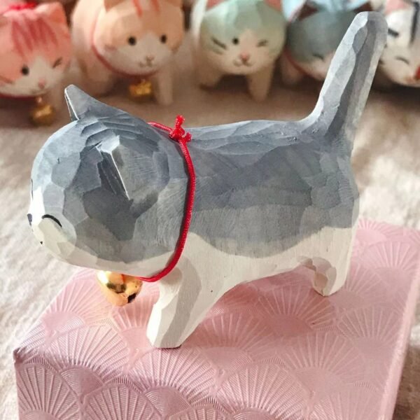 纯手工雕刻！木雕猫咪盲盒 丙烯上色 多造型可爱猫摆件 - 图片 3