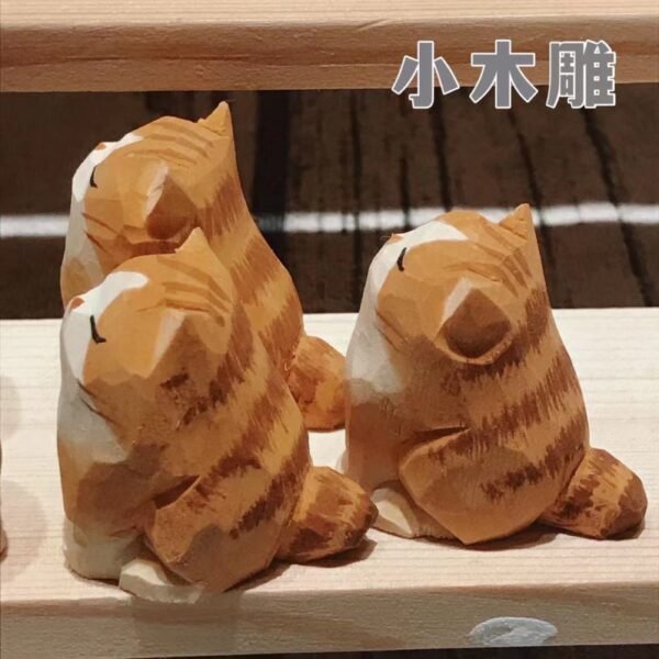 小橘猫办公室桌面摆件 礼品 手工木雕 - 图片 2